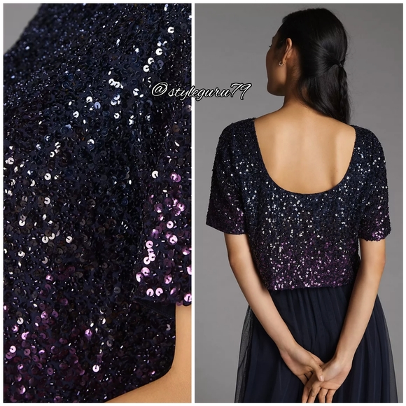 Anthropologie, Let Me Be, Ombre Cropped Sequined Blouse NWT - Picture 2 of 2